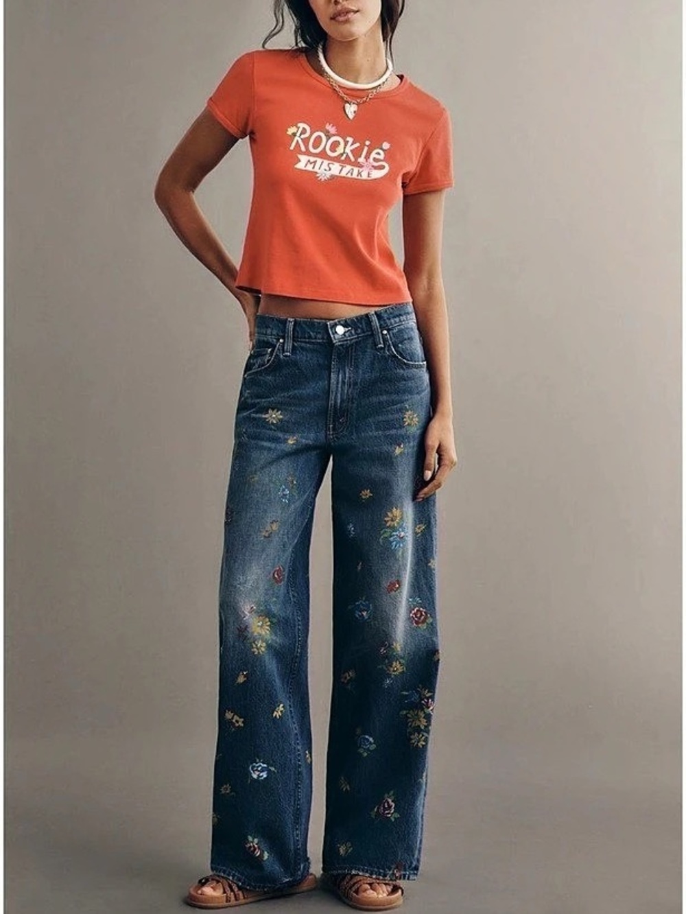 MOTHER The Rerun Zip Sneak Wide Leg Jeans in Field Of Flowers Floral Wide Leg